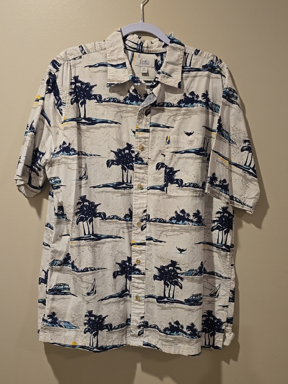 croft & barrow White Short-Sleeve Tropical Print Button-Up Shirt